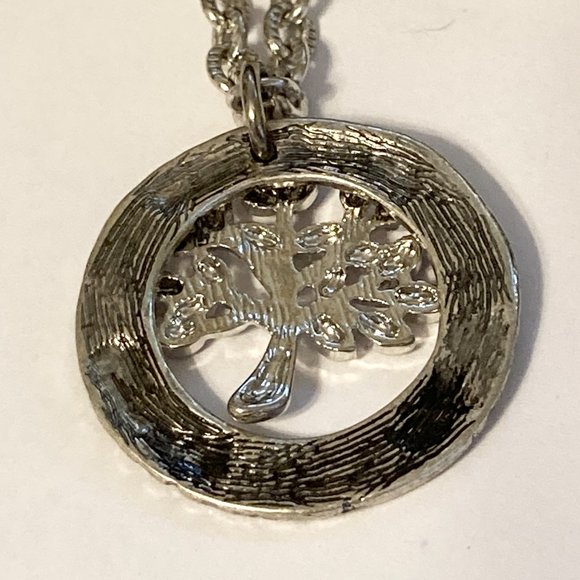 Tree of Life Pendant Necklace 18-21" Chain Message LIFE Silver Tone Serenity - Picture 10 of 11